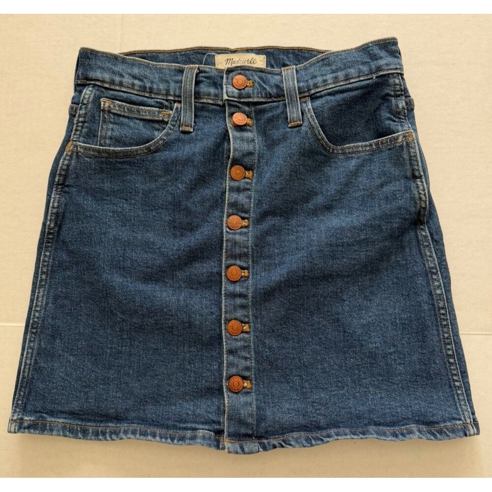 Madewell Women’s 27 Button Front Denim Jean Skirt A-line Brass-look Classic